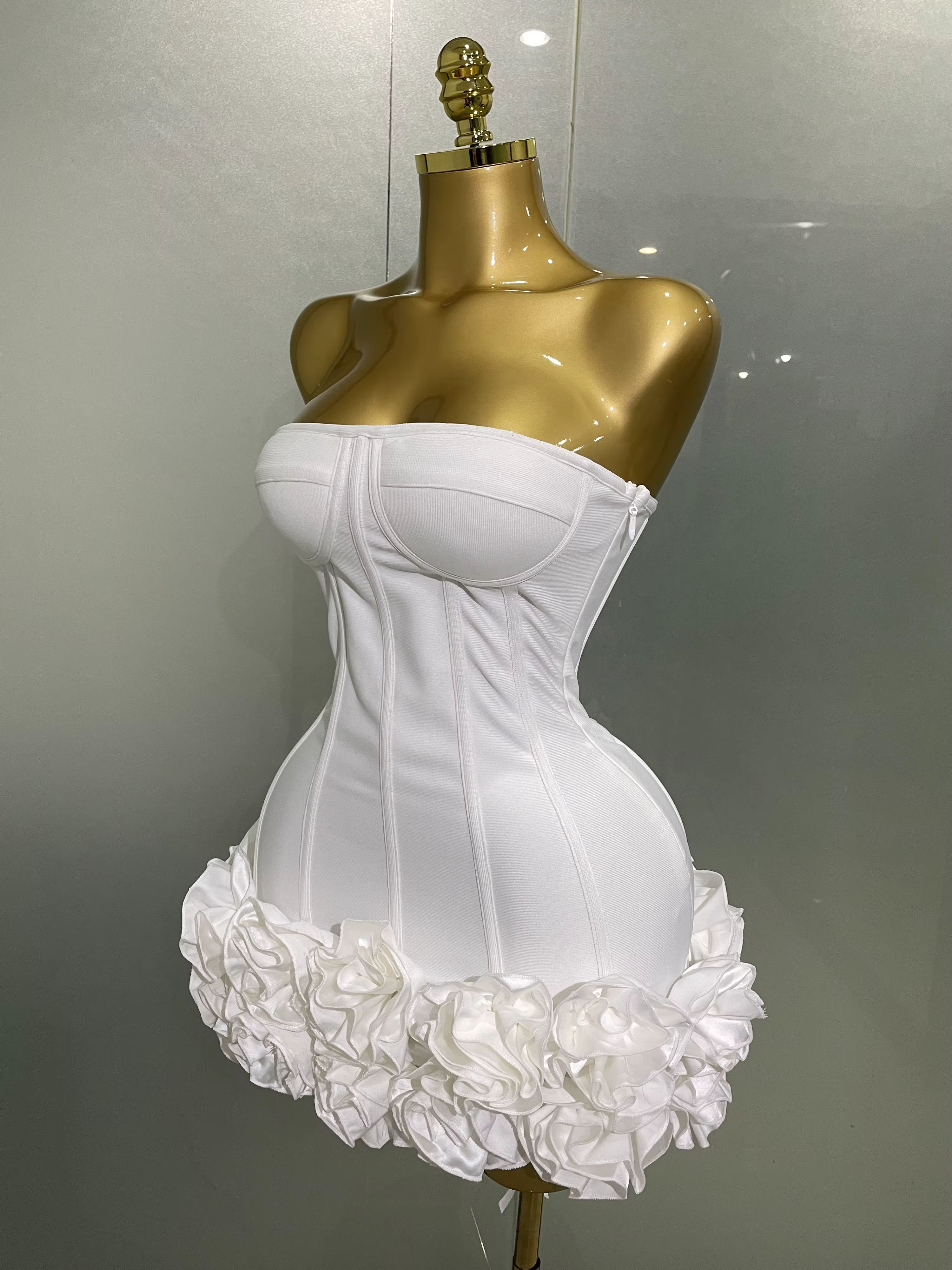 Robe de soirée à bandes pour femmes, sans bretelles, moulante, fleurs, Mini célébrité, Sexy, robes d