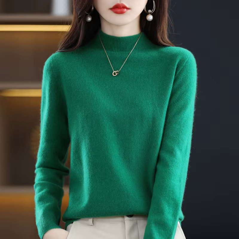 Pull en cachemire 100% laine mérinos pour femme, pull à manches longues et col semi-haut, nouveau pu