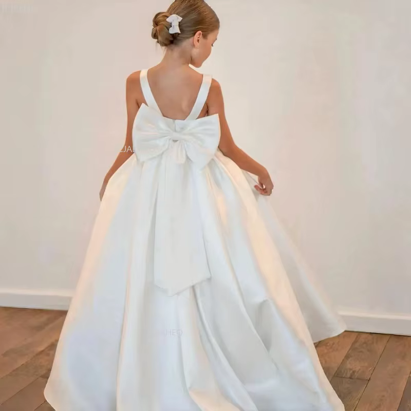 Robe de soirée longue en Satin pour filles, sans manches, Style français, robe de soirée princesse f
