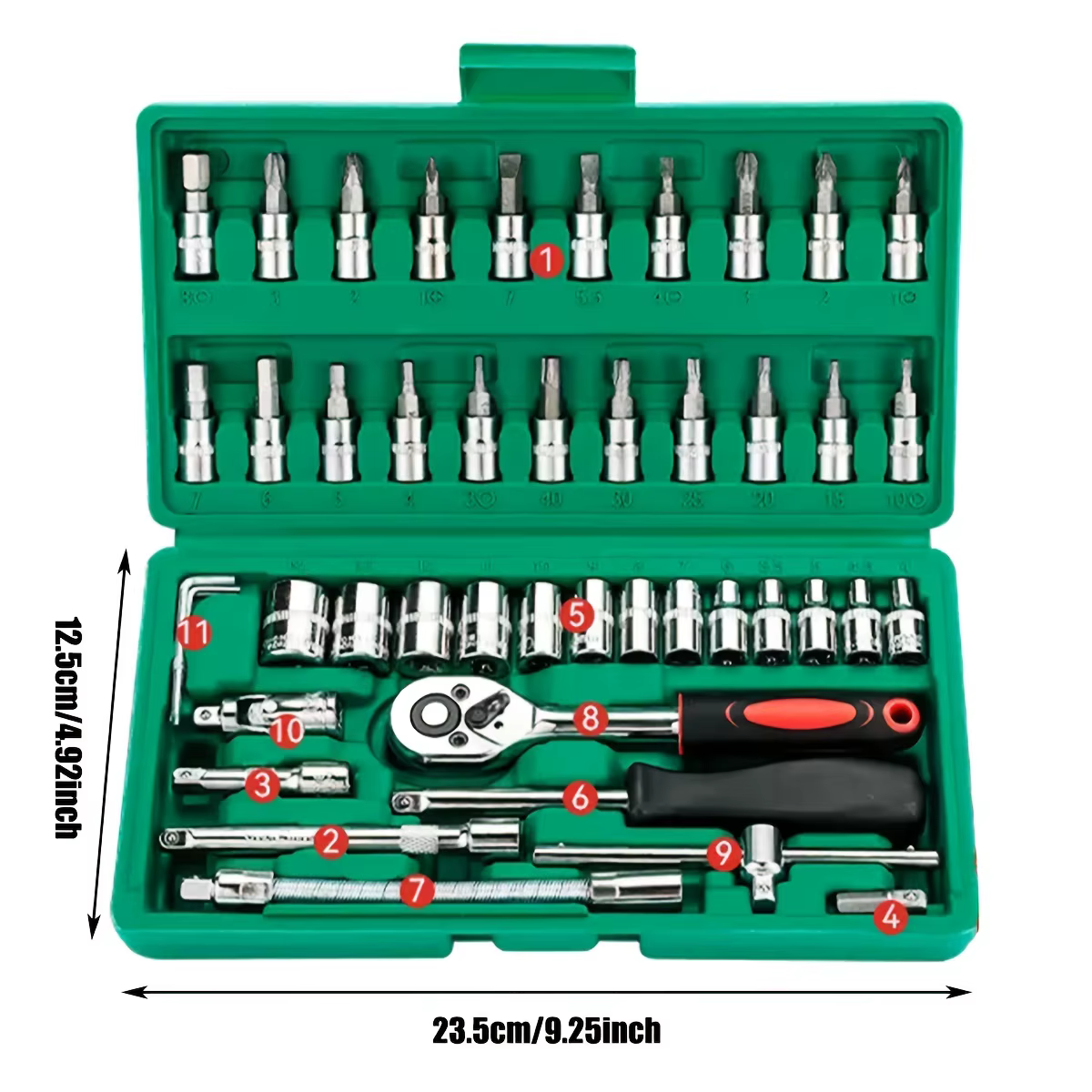 Jeu de douilles d'entraînement 46 pièces, jeu de clés à cliquet de 1/4 pouces avec douilles, jeu de