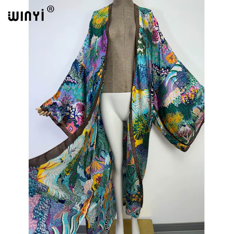 WINYI nouveau été femmes Cardigan point Cocktail Sexcy Boho Maxi vacances africaines manches chauve-