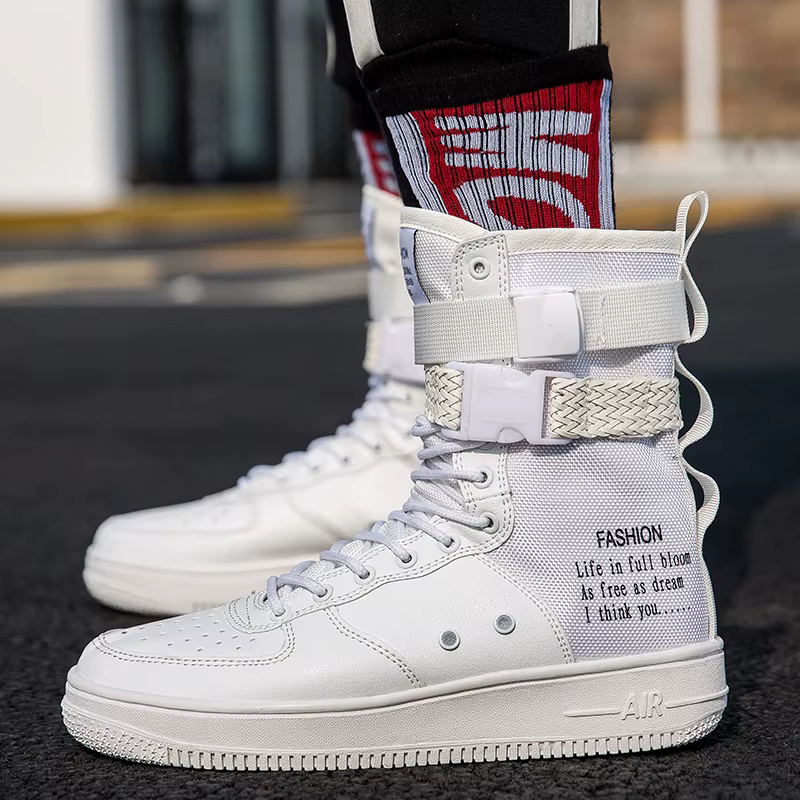 Style Punk Orange bottes hautes Couple Streetwear boucle sangle Designers chaussures hommes chaussur