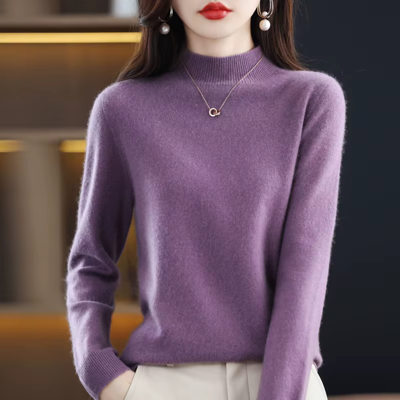 Pull en cachemire 100% laine mérinos pour femme, pull à manches longues et col semi-haut, nouveau pu