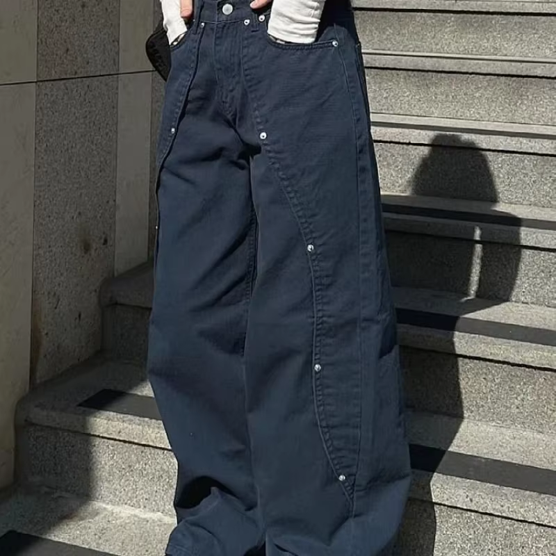 Jean pour femme Y2k, vêtements décontractés, coupe ample, pantalon à jambes larges, Style rétro amér