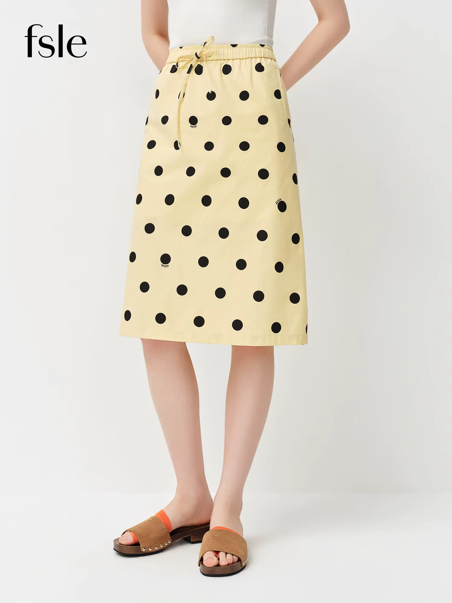 Jupe trapèze droite à pois pour femme, nouvelle collection printemps 2026, style rétro, taille élast