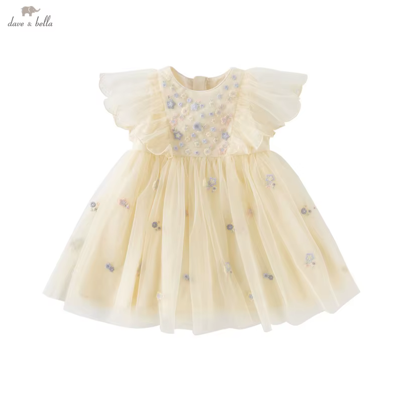 Dave Bella été filles bébé princesse robe charme élégant mignon maille brodé robe florale fête douce