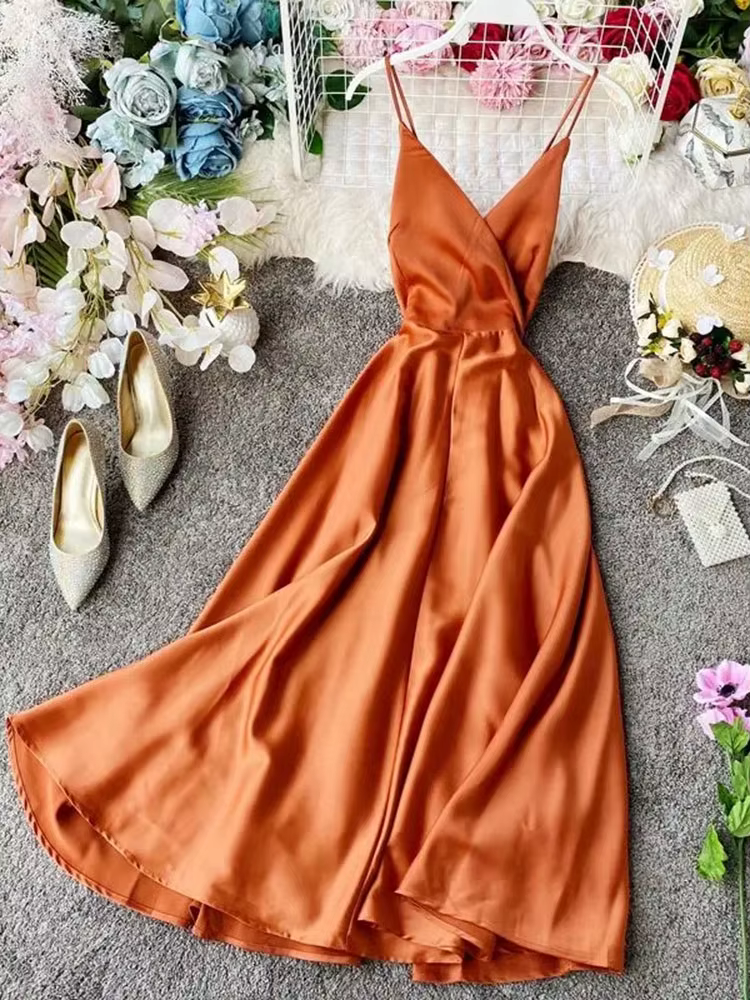 Jmprs – robe longue en Satin, taille haute, pour femmes, tenue élégante de plage, vacances, été, 202