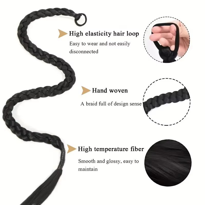 Extension capillaire synthétique tressée lisse, longue boîte, queue de cheval, bande élastique en ca