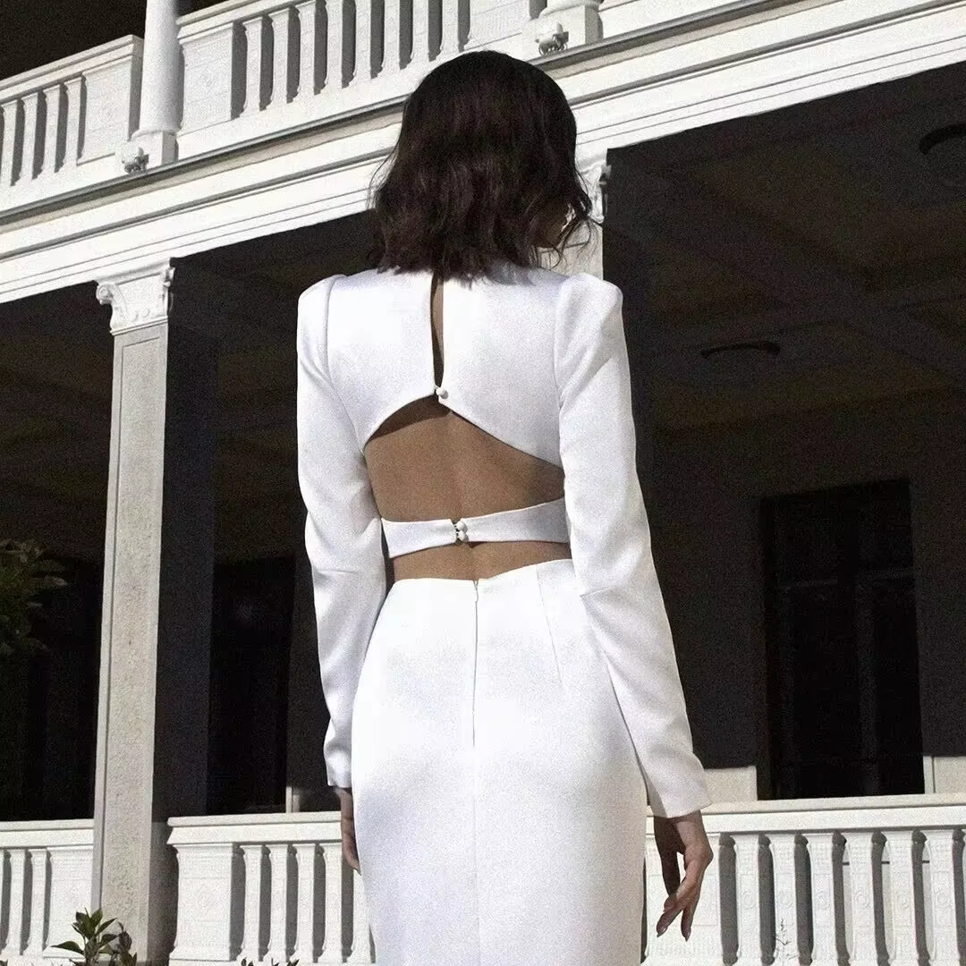 Robe mi-longue à bandes pour femmes, col en V, fendue, découpée, élégante, moulante, Sexy, mode, man