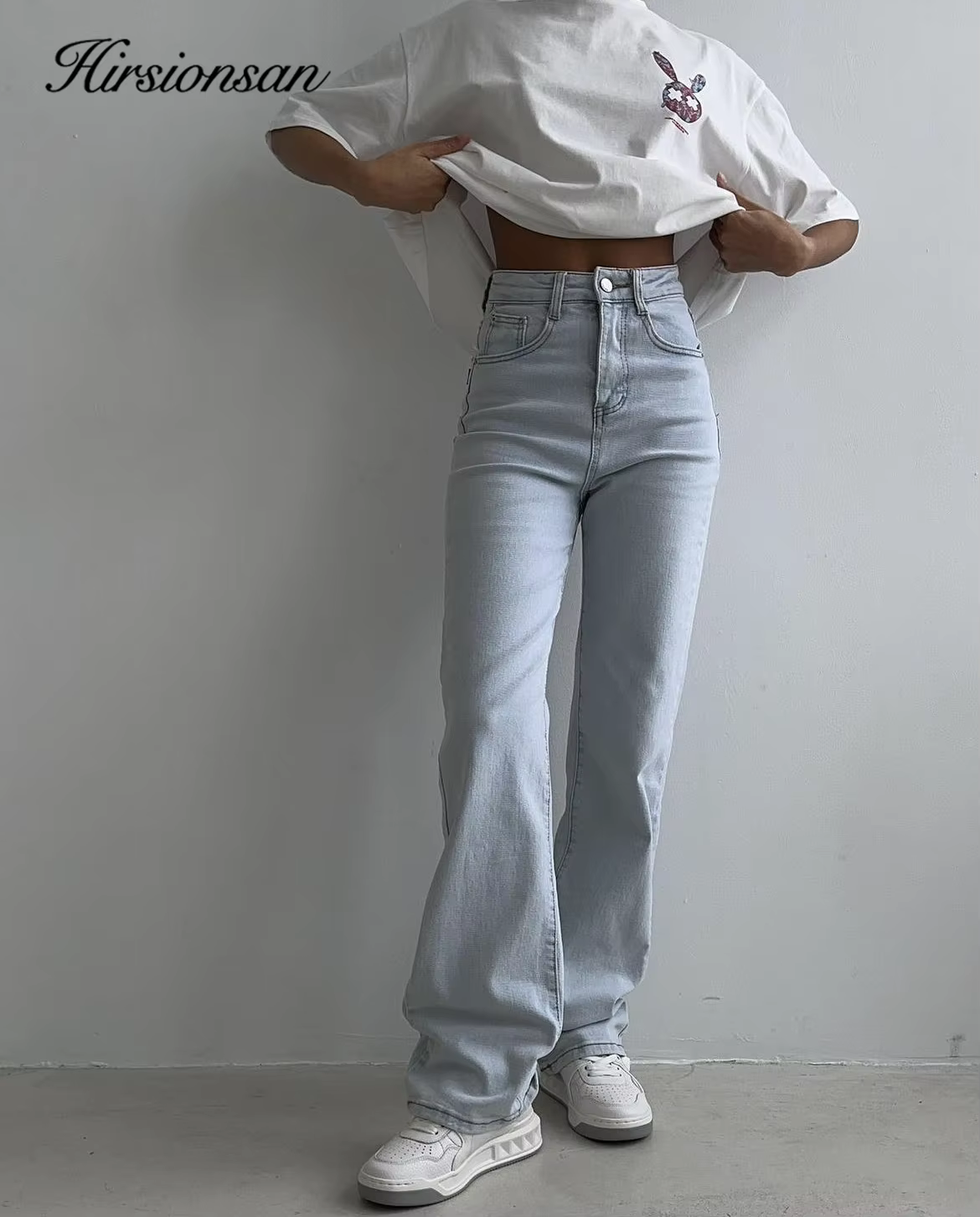 Hirsionsan-T-shirt imprimé Kawaii pour femme, 100% coton, col rond, vintage, basique, décontracté, c