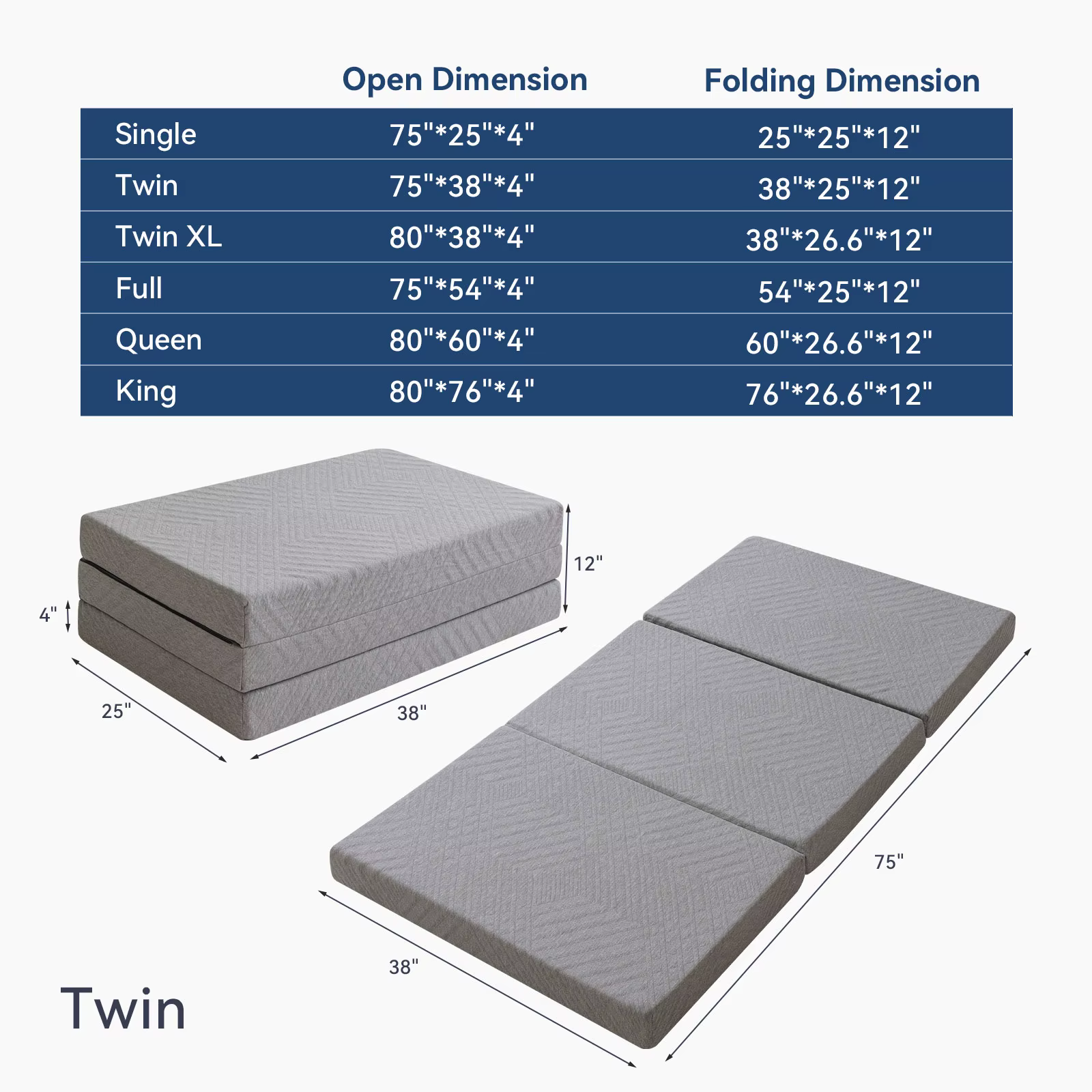 Hcore-Matelas Pliable en Mousse à Mémoire de Forme avec Sac, Surmatelas Portable pour le Sol, le Cam