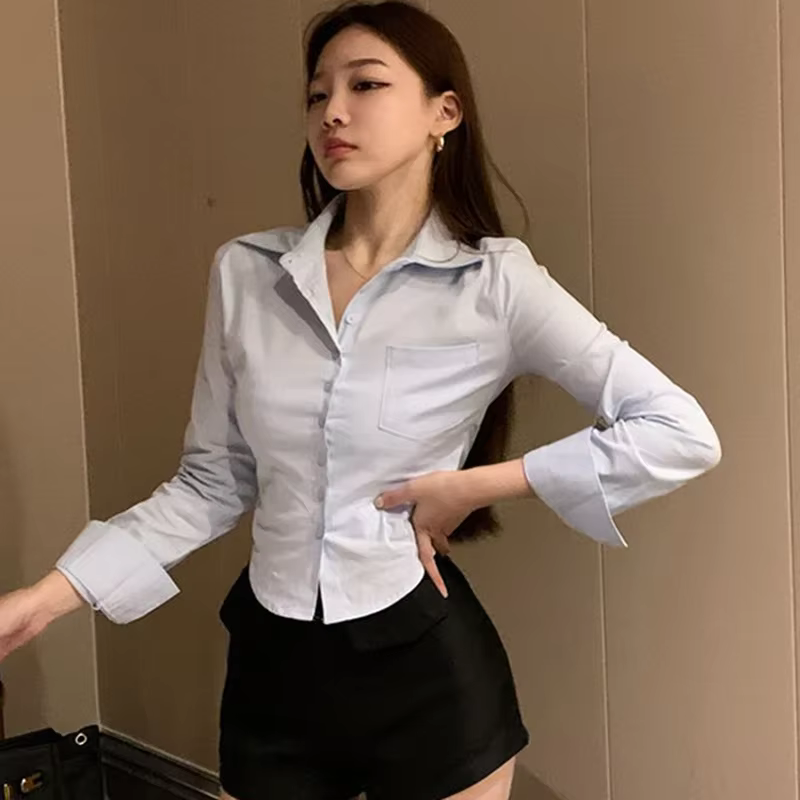 Gidyq-Chemises coréennes élégantes pour femmes, Streetwear de mode, Chemisier mince féminin, Y2K Cas