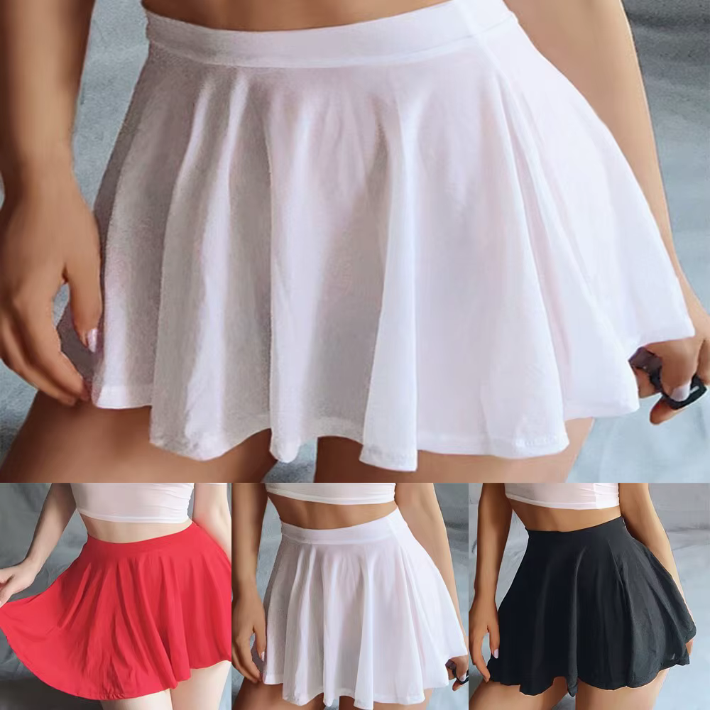 Mini jupe trapèze transparente plissée pour femme, taille haute, lingerie sexy, jupes transparentes,
