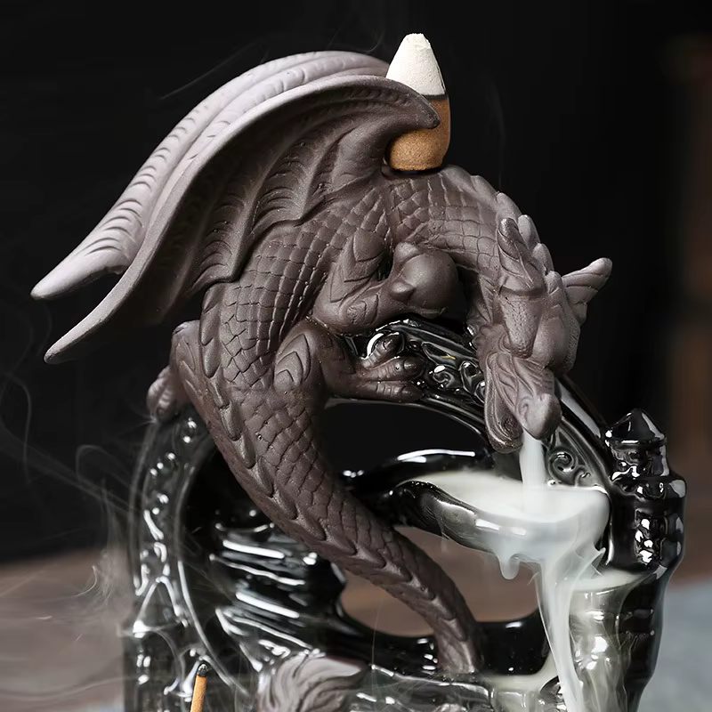 Brûleur d'encens à reflux Dragon Vintage en céramique, décoration de maison, décor de table, cadeau 