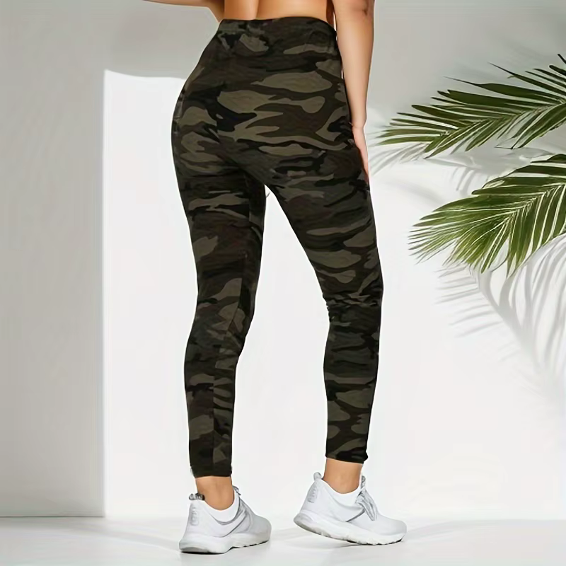 Leggings de Camouflage gris vert serré décontracté pour femmes, pantalon crayon à neuf points, sport