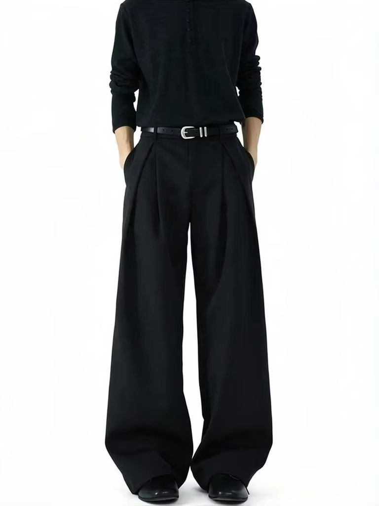 Pantalon décontracté streetwear à jambe large pour homme, style Harajuku, coupe évasée, noir, de hau