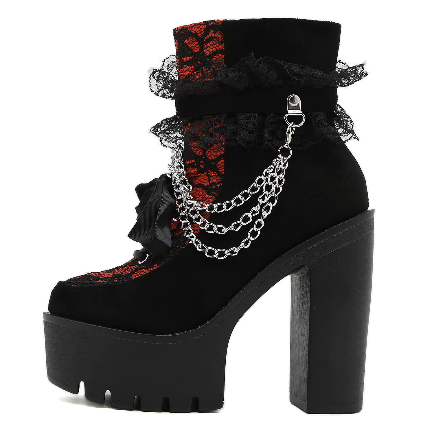 Gdgydh-Bottes gothiques vintage pour femmes, bottes de rinçage en dentelle, talon épais, fermeture à