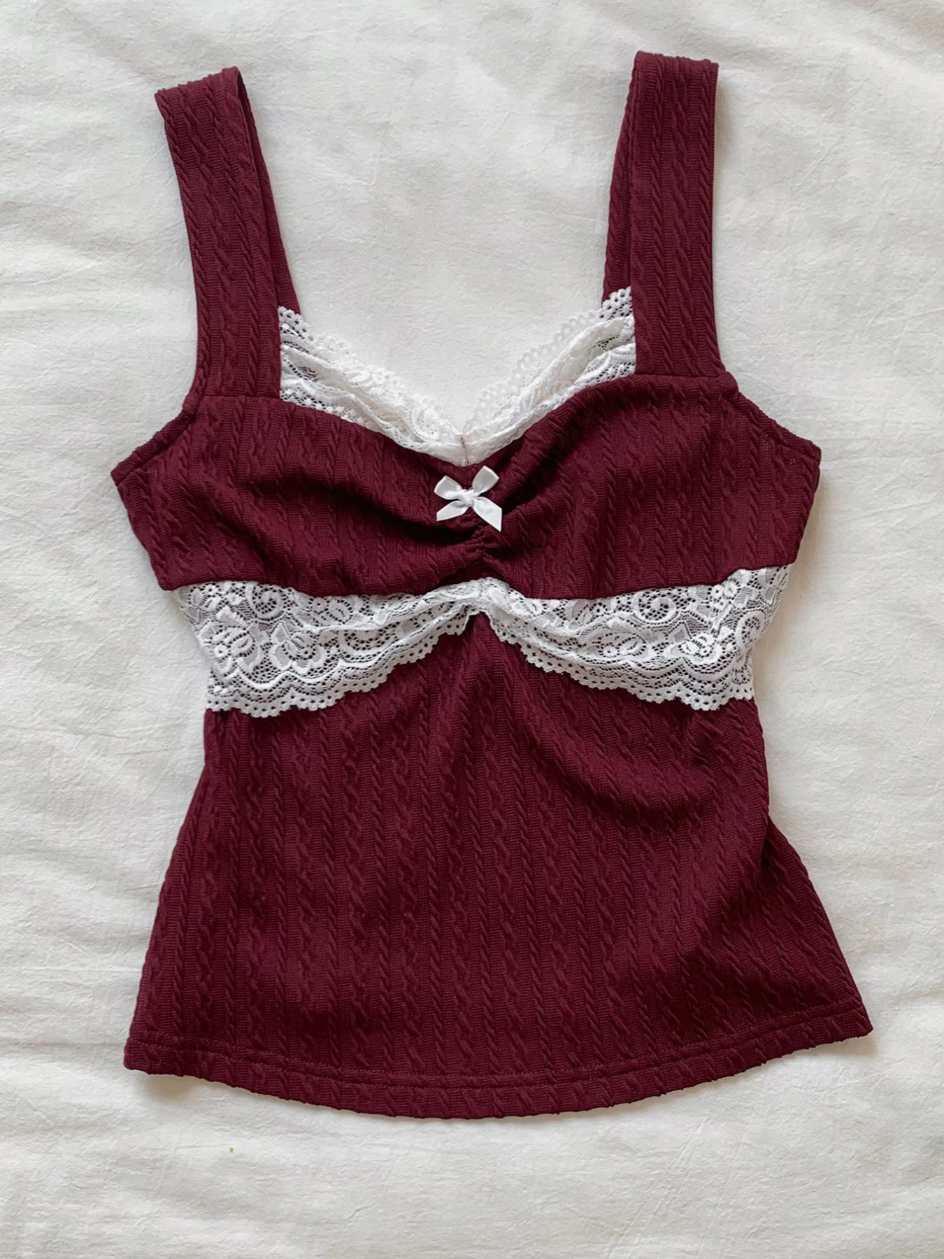 Nouveau débardeur femme Y2K tendance été avec dentelle et nœud décoratif, style pur et séduisant