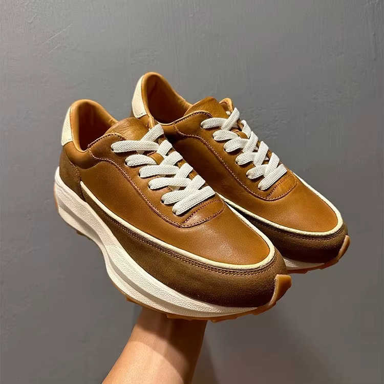 Chaussures de course rétro 2025 pour hommes | Baskets à semelle épaisse en cuir véritable | Chau