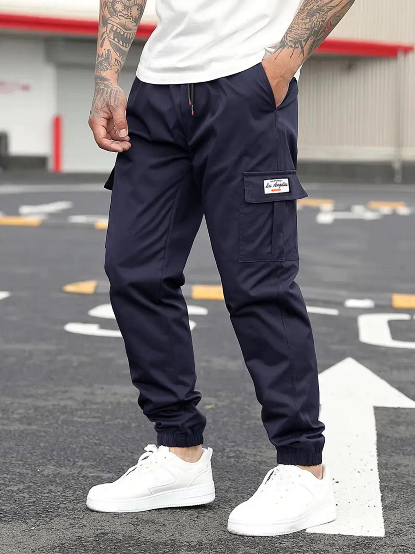 Pantalon Cargo Décontracté Homme Printemps, Pantalon de Jogging Extérieur à Taille Élastique et Cord