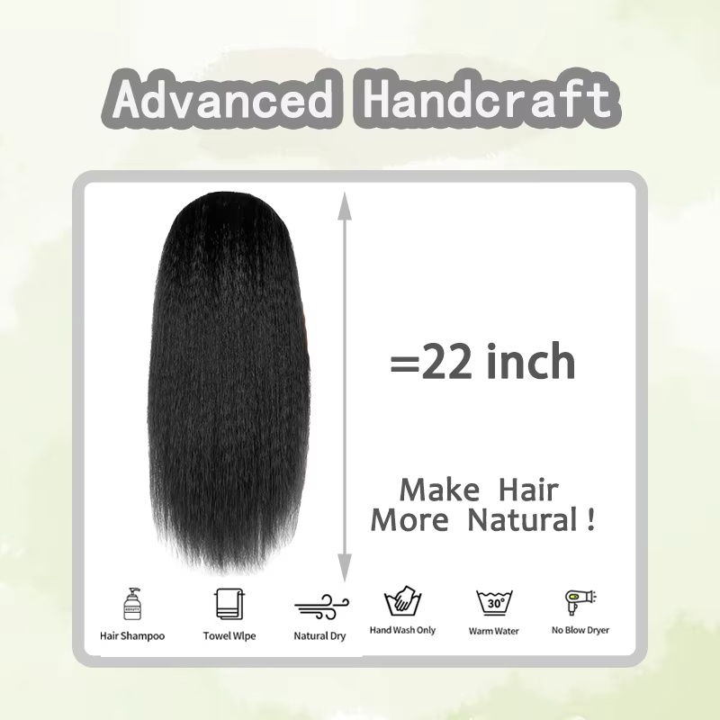 Perruque Synthétique Longue Crépue Lisse de 22/28/30 Pouces, Sans Colle, Pré-Customisée, Yaki, pour 
