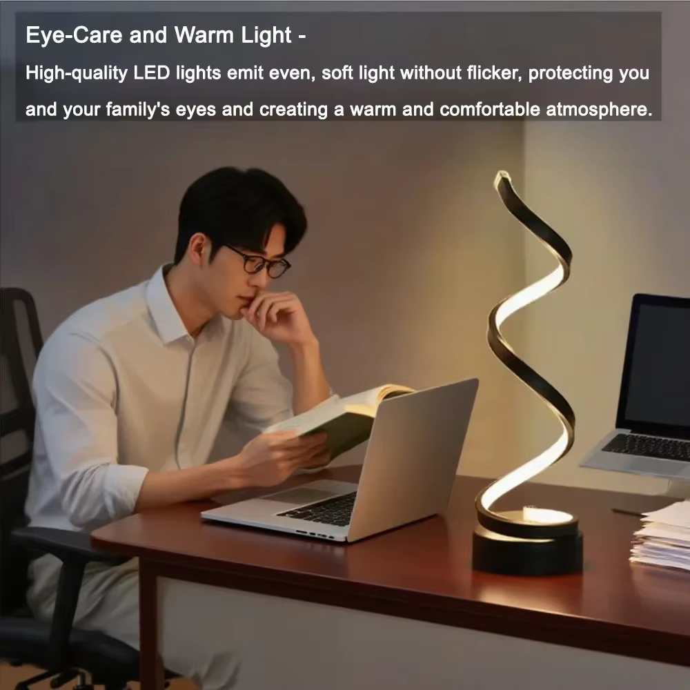 Lampe de table LED à intensité variable en spirale, adaptée au salon, chambre à coucher, bureau, lum