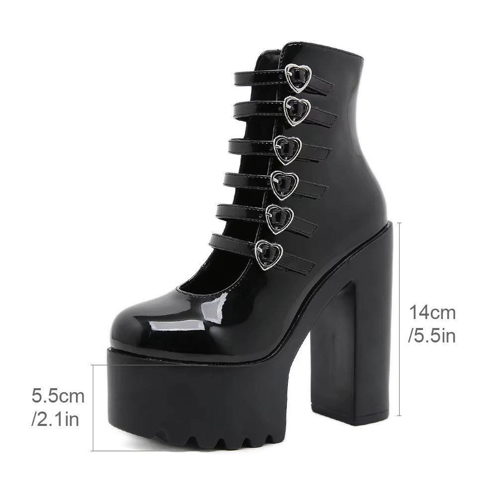 Gdgydh escarpins à talons bloc pour femmes mode multi boucle sangle coeur conception robe Cosplay ch