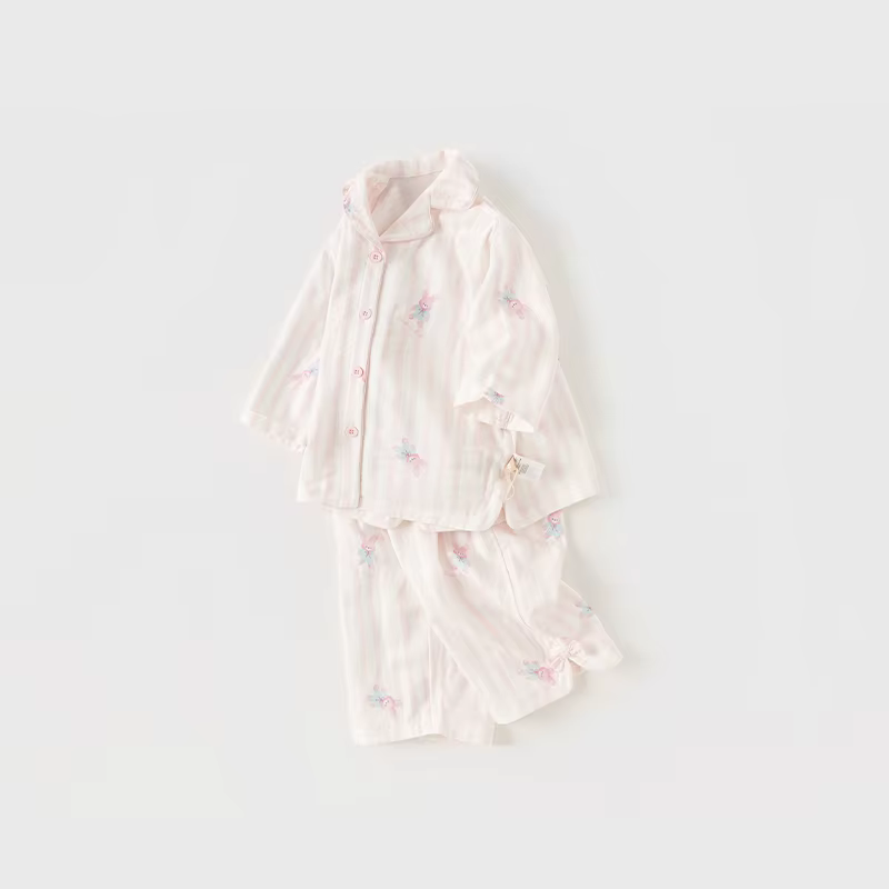 MACChildren-Pyjama rayé rose pour filles, ensemble deux pièces doux, imprimé ventilé, mode décontrac