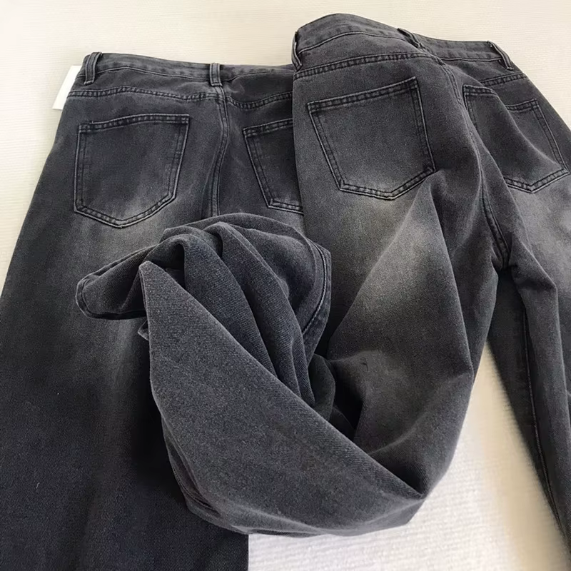 Jean taille haute rétro noir gris pour femme, pantalon en Denim à jambes droites, coupe ample, fin,