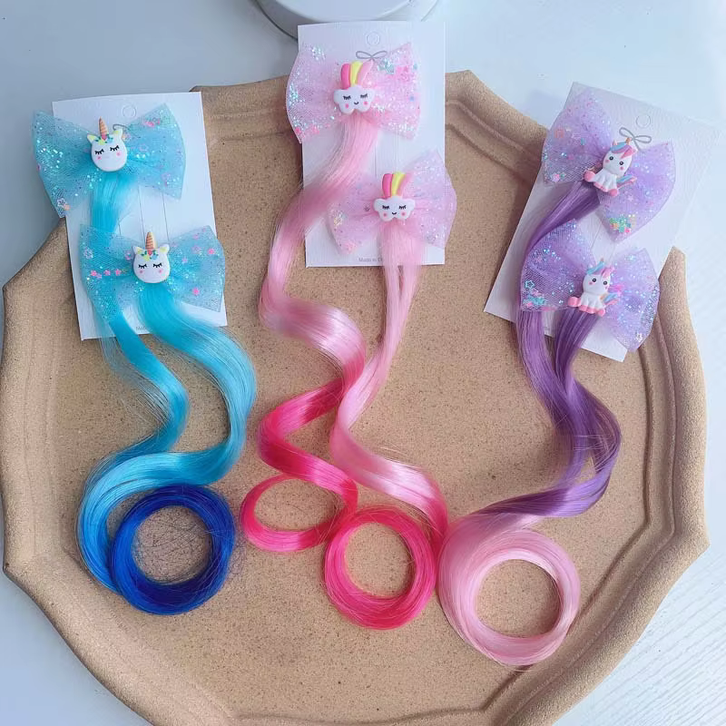 2 pièces nouvelle belle princesse arc-en-ciel licorne perruque filles épingles à cheveux chapeaux po