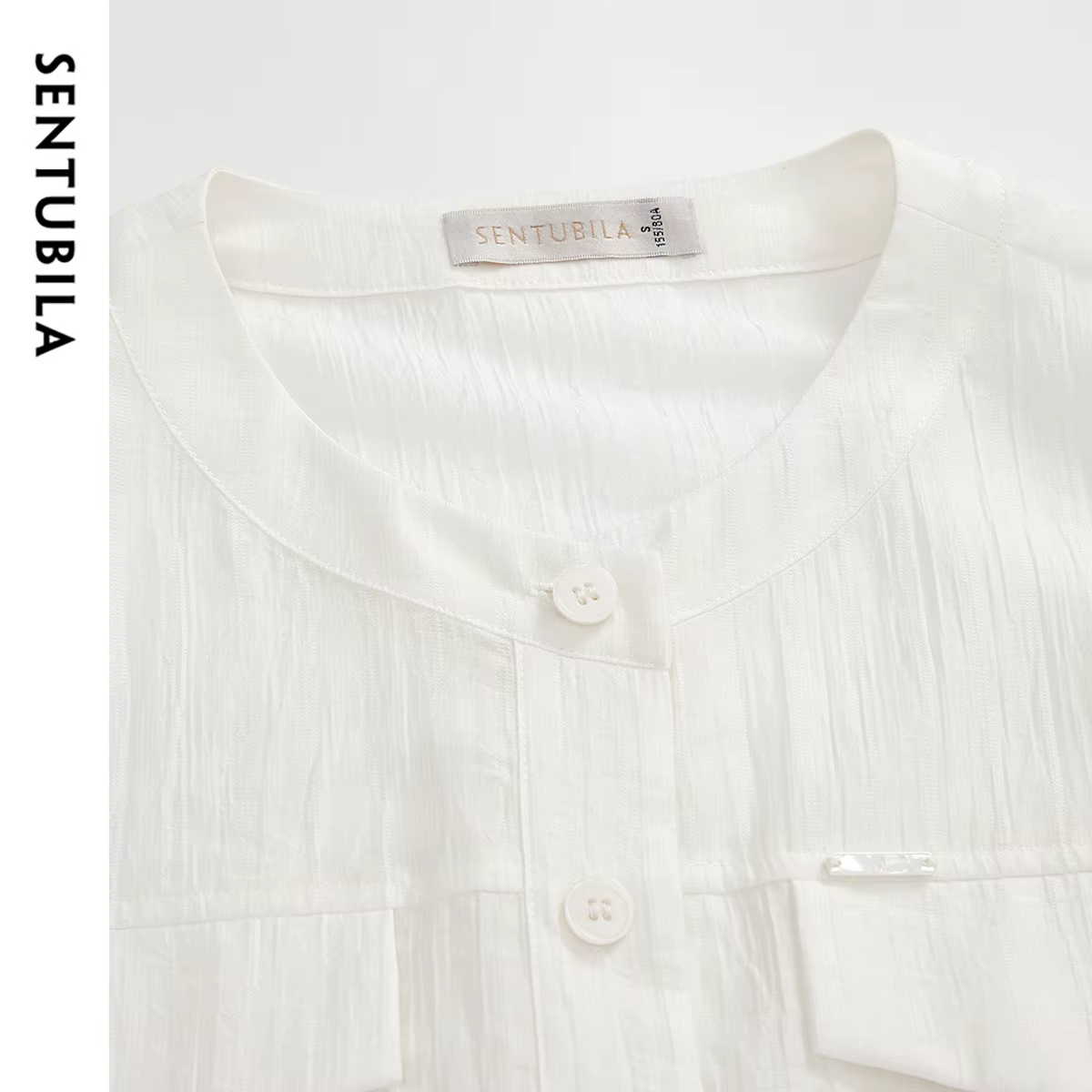 Chemise femme SENTUBILA en Lyocell, col rond uni, manches longues, simple boutonnage, nouvelle colle