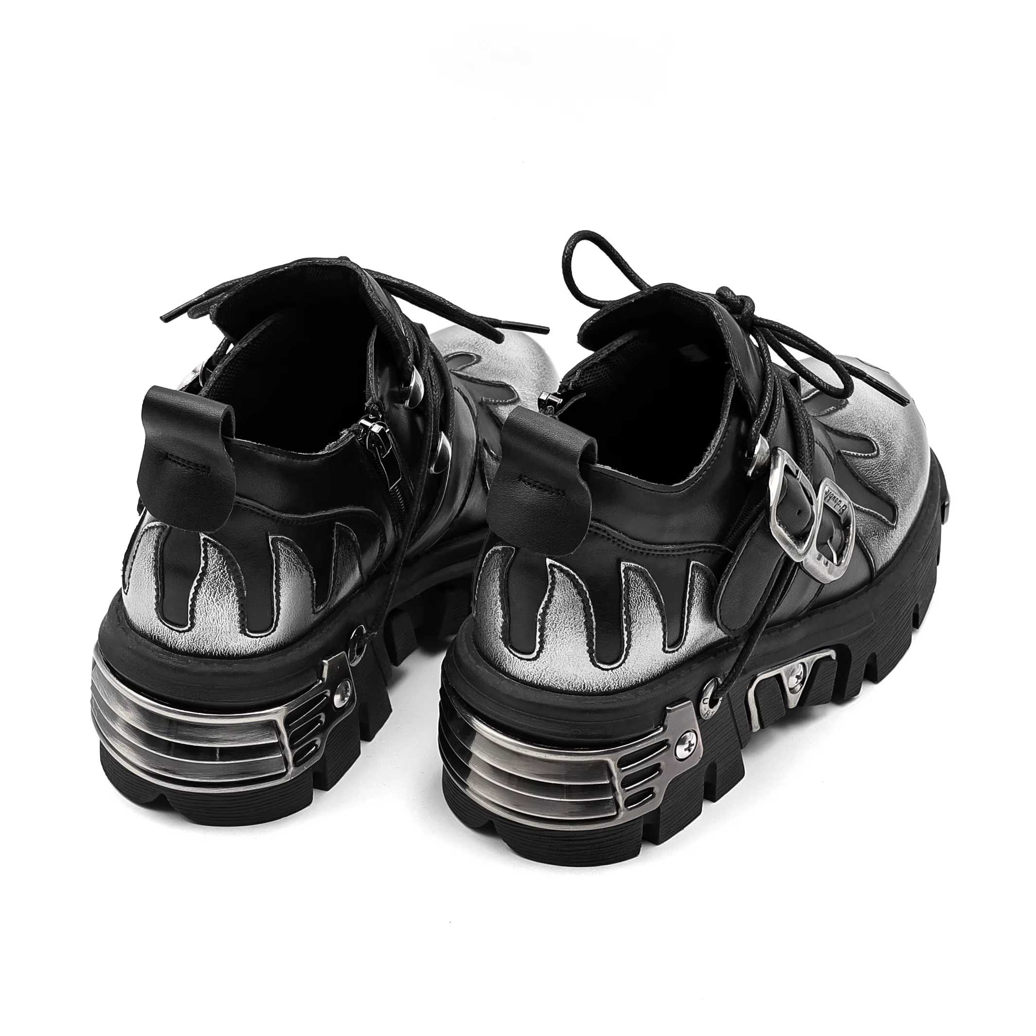 Chaussures de Couple Rock Vintage pour hommes et femmes, bottes rétro en cuir Punk foncé, Design de