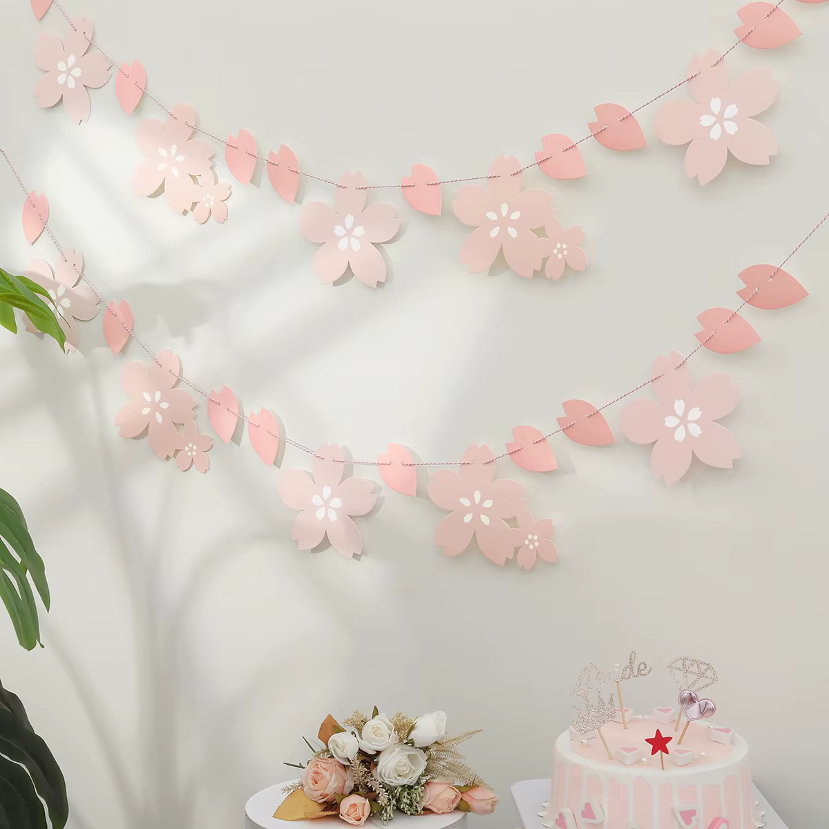 Drapeau rose en fleurs de cerisier, 1 pièce, décoration de fête, aménagement mural de salle