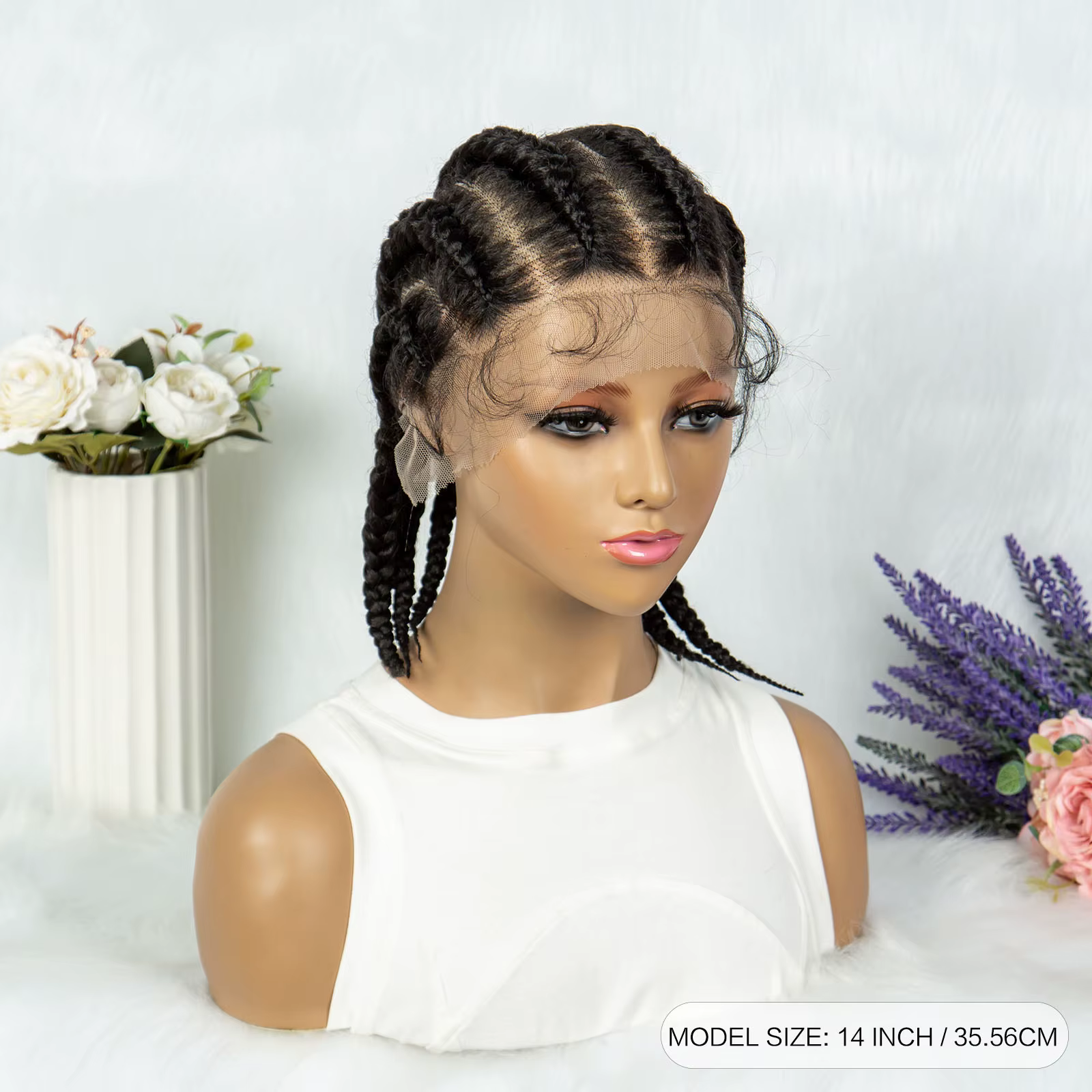 Perruques tressées synthétiques Full Lace de 14 pouces, tresses Cornrow avec cheveux de bébé, tresse
