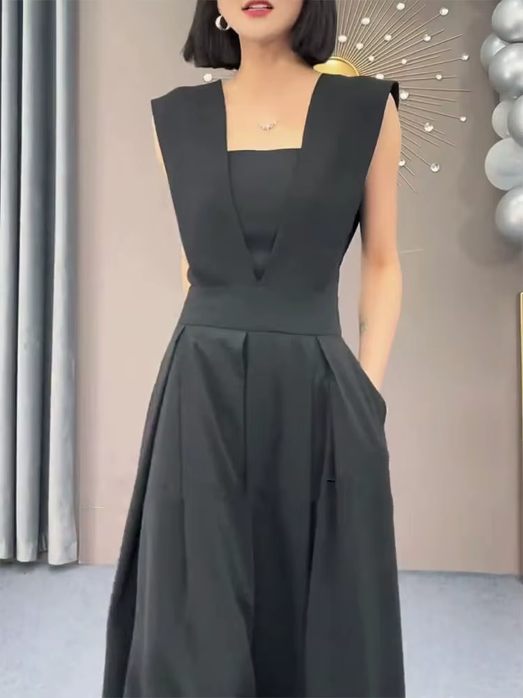 Smile Aen-Combinaison noire moulante pour femme, vêtement d'été fin, à la mode, col en v, couleur un