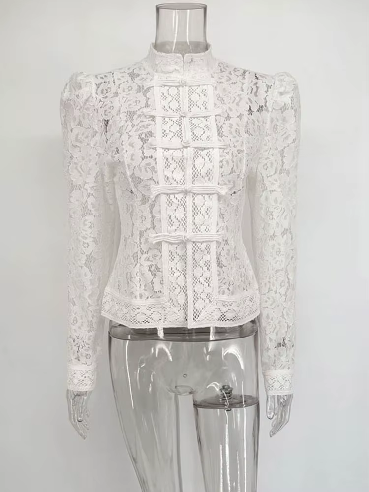Tossy été dentelle imprimé dessus de chemise femme évider mode trajet Vintage transparent Blouse fem