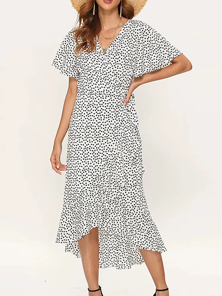Robe longue en mousseline de soie pour femmes, imprimé floral, style boho, volants ronds, décontract