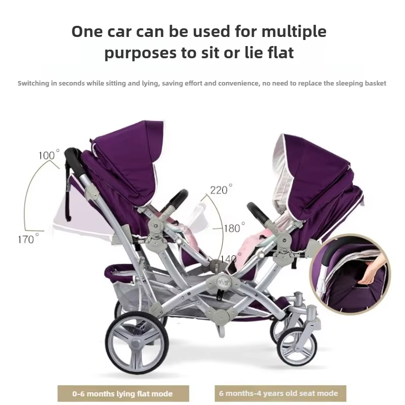 Poussette Double pour bébé, landau haut, légère, pliable, inclinable, sièges assis et s'allonger, sy