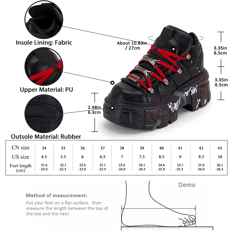 GMQM – bottines à plateforme plate pour femmes, Style Punk, noir, rouge, talons hauts, bout rond, se