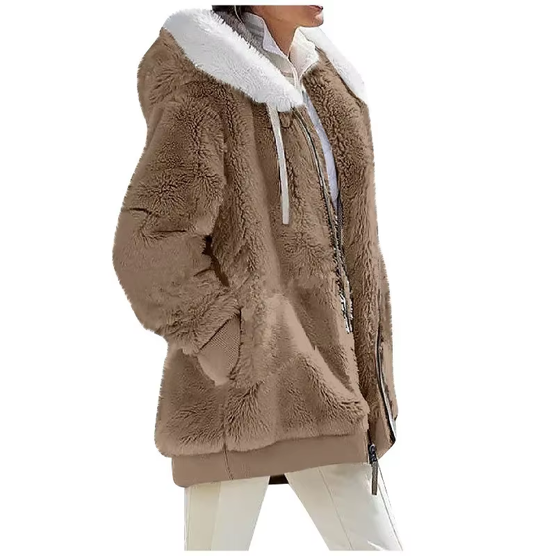 Manteau à Capuche en Cachemire pour Femme, Veste Décontractée avec Fermeture Éclair, Couleur Unie, N