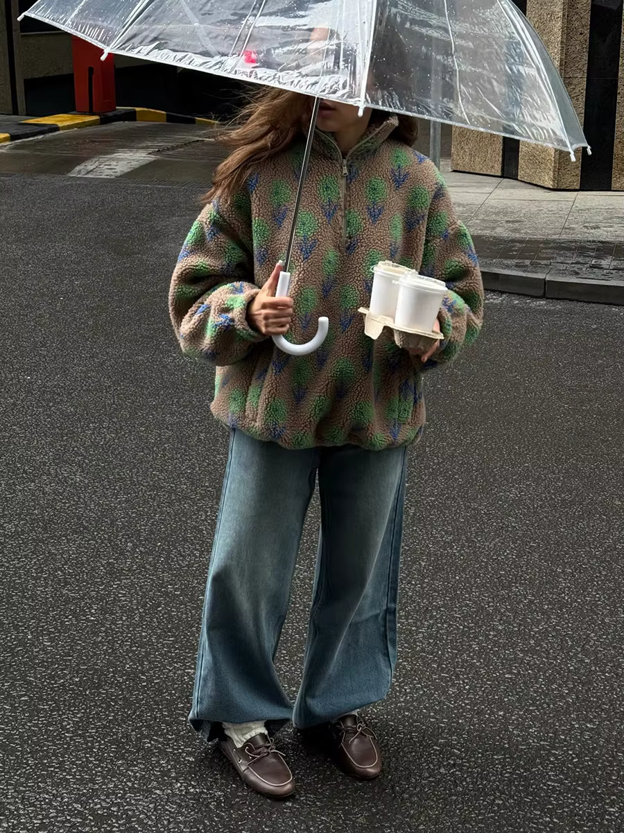 Bornladies femmes automne hiver nouveau polaire Jacquard sweat demi fermeture éclair sweat à capuche
