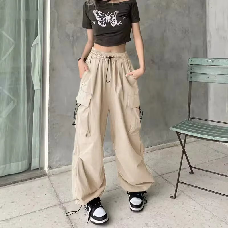 Pantalon d'outillage rétro américain pour femme, drapé à faisceau droit, joker d'été, ample, jambes