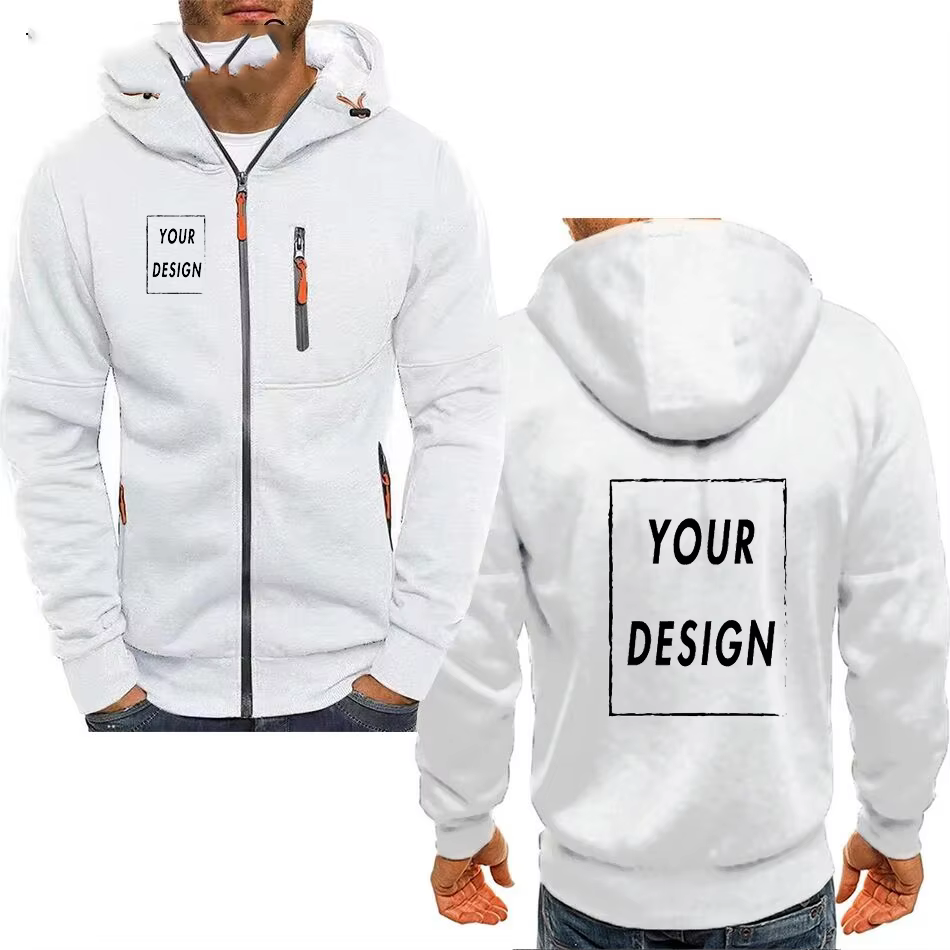 Veste à capuche avec fermeture éclair pour hommes, avec poches, texte d'image de logo personnalisé, 
