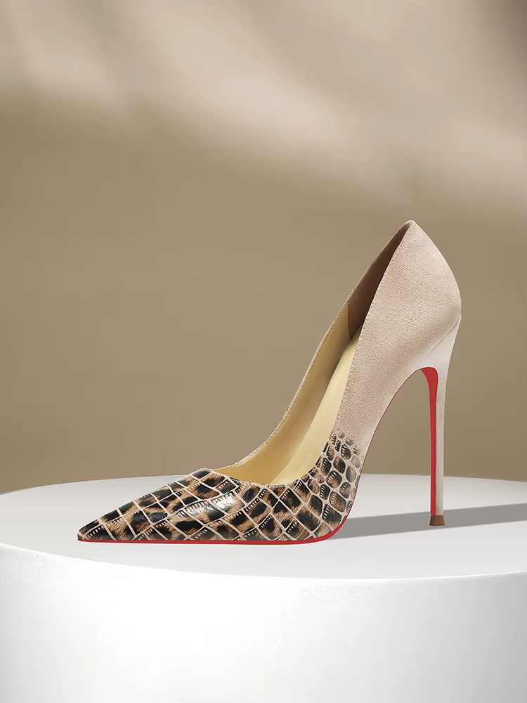Talons hauts à motif léopard dégradé pour femmes, talons fins, chaussures simples de tempérament Sex
