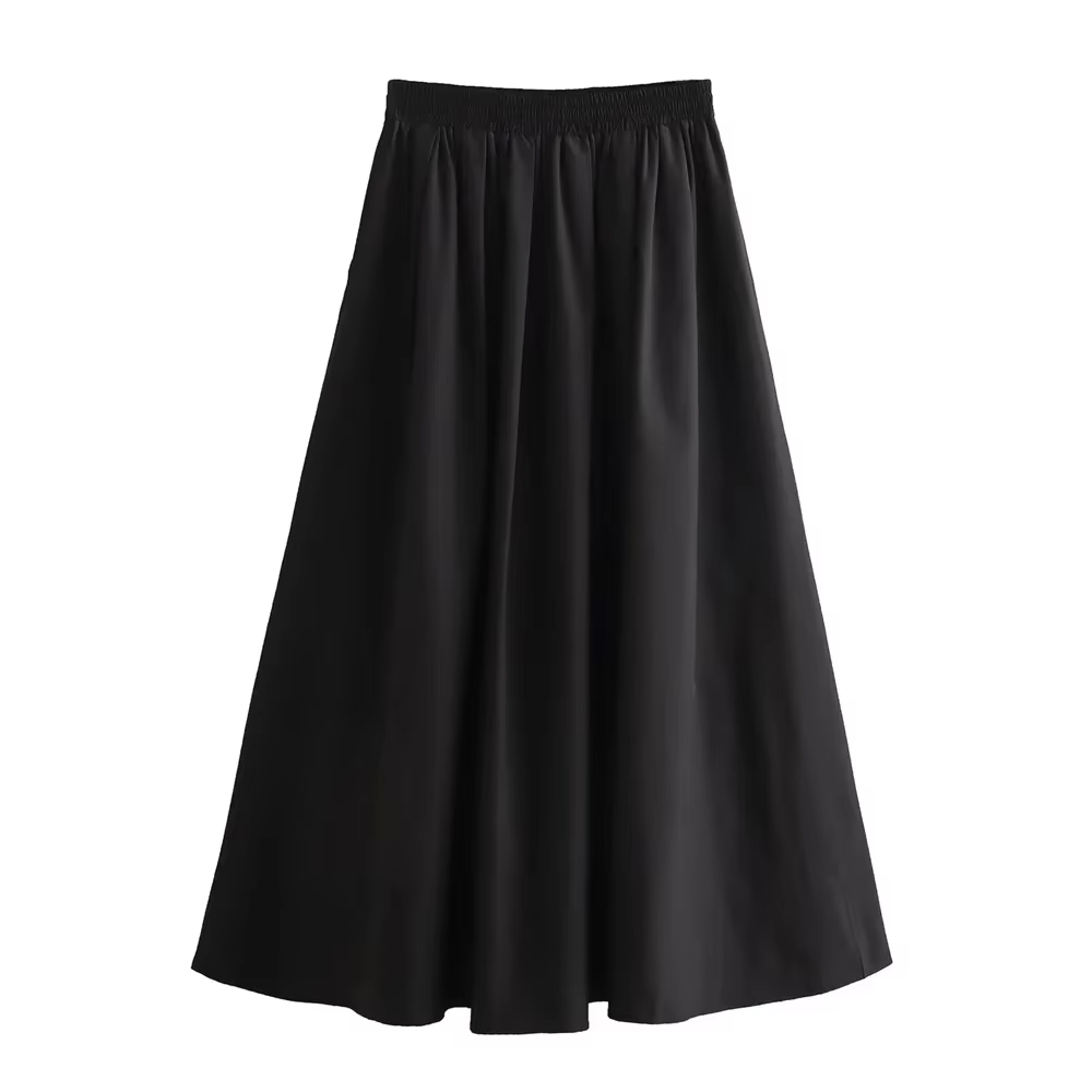 Mooyufon 2025 tempérament femme polyvalent ample et décontracté couleur unie jupe taille haute longu