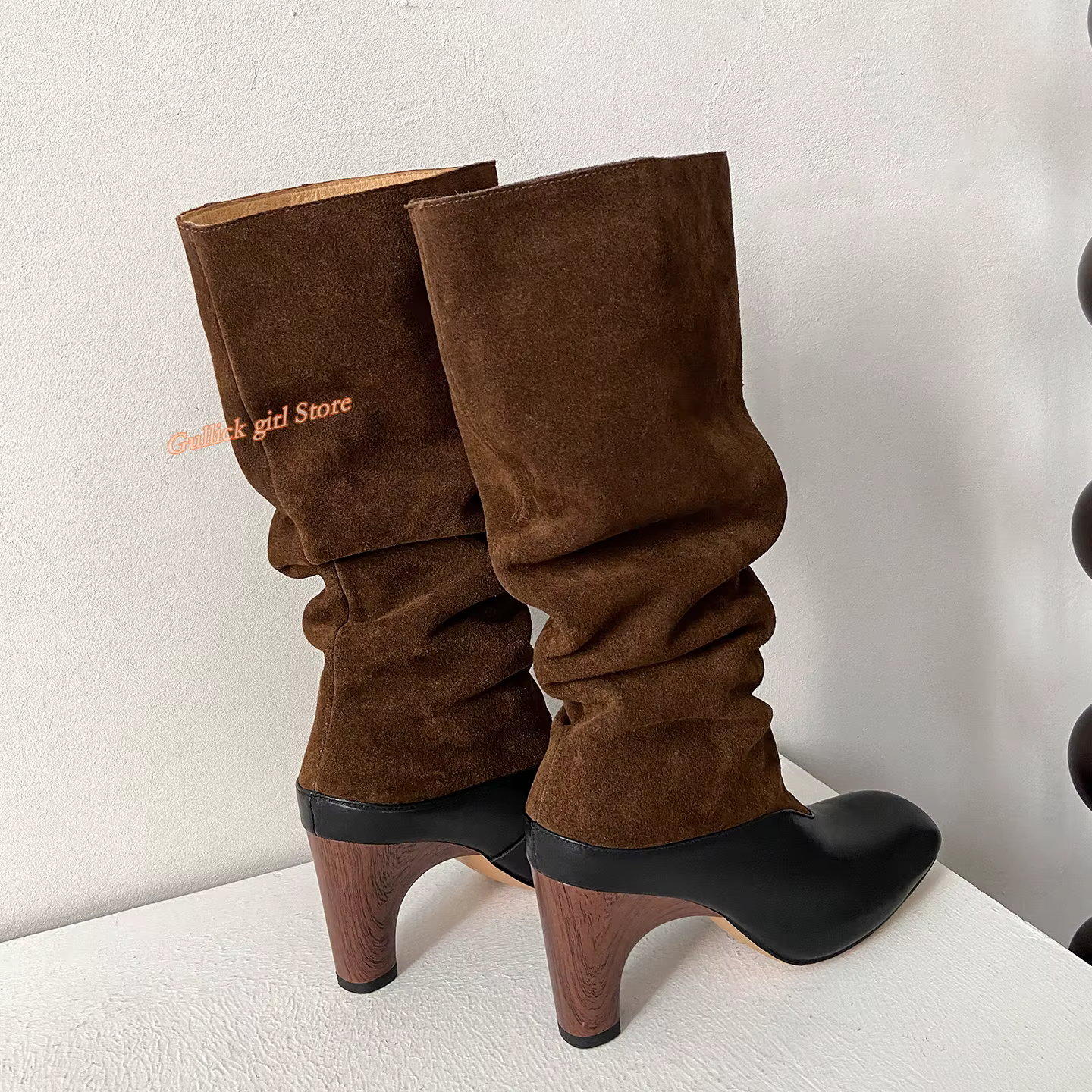 Patchwork genou bottes hautes daim cuir sans lacet Slouchy mode 2025 hiver automne piste femmes robe