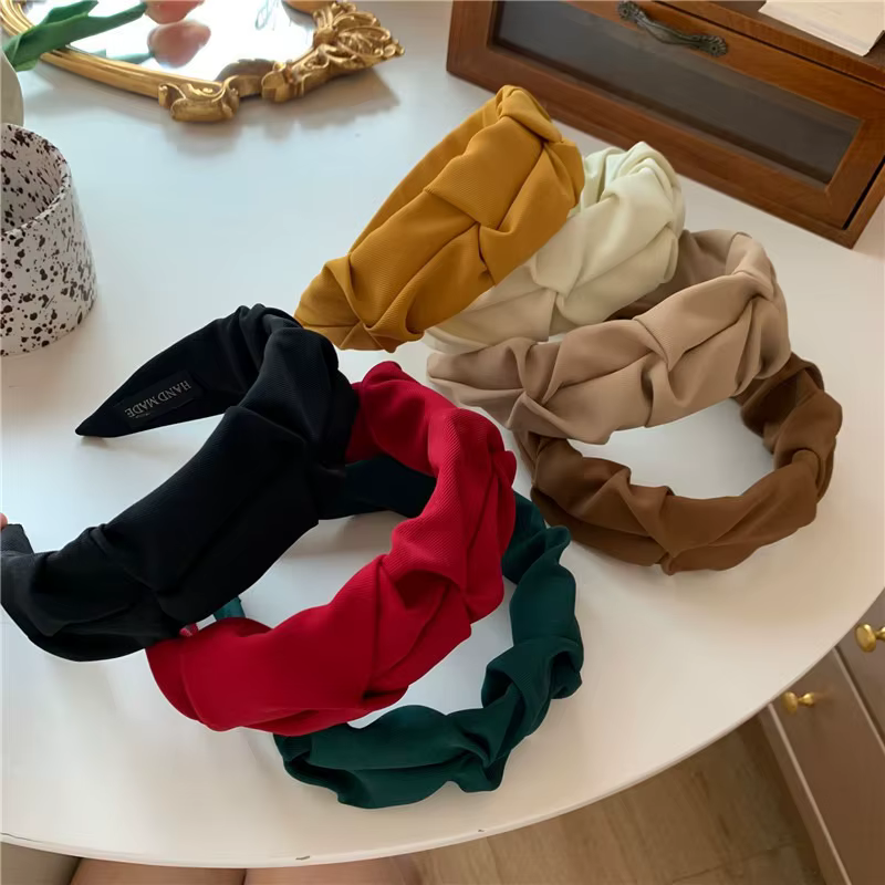 Accessoires pour cheveux coréens, couleur unie, coton froissé, cerceau de tête pour femmes, large lu