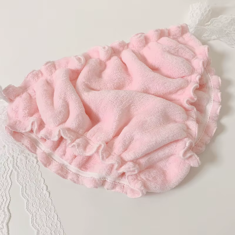 Femmes Sexy rose flanelle dentelle slips nœud papillon gonflé toucher chaud épais doux Lolita culott