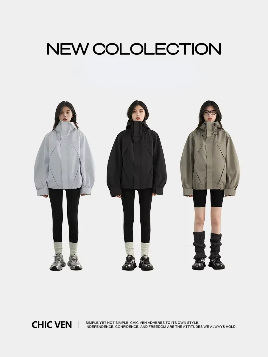 CHIC VEN-Veste de dehors à Capuche pour Femme, Manteau Court, Coupe-Vent, Solide, Extérieur, Automne