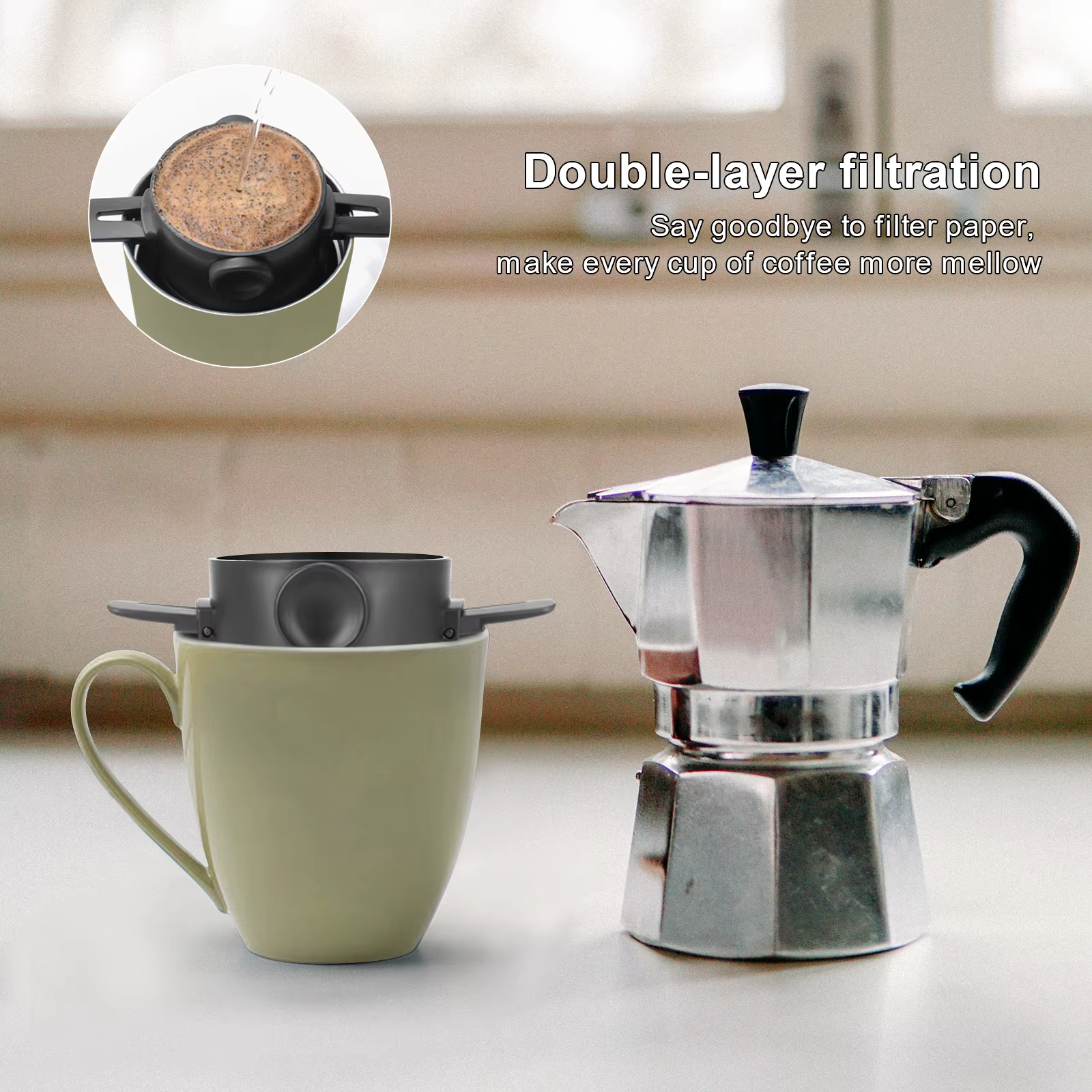 Cône de goutte à café pliable, infusé à la main, support en acier inoxydable, sans papier filtre, fi